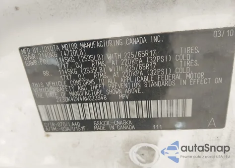 2010 Toyota Rav4 Limited V6 из США, поврежденный, VIN 2T3DK4DV4AW023948